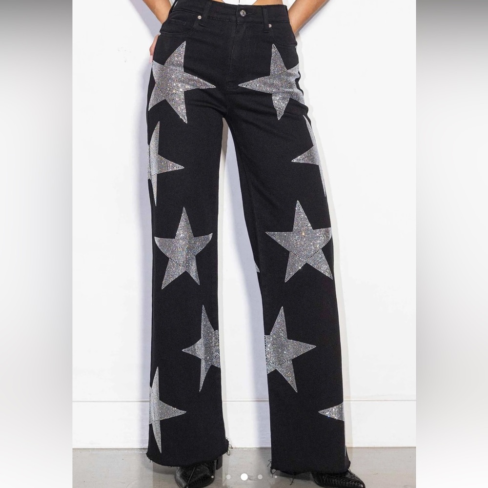 Vibrant MIU Black Flare Jeans with Silver Star Accents SOLD OUT EVERYWHERE ELSE